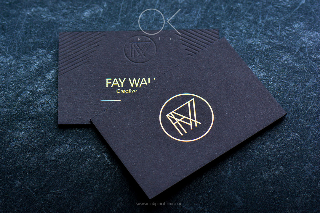 Luxury business cards with debossing and gold foil